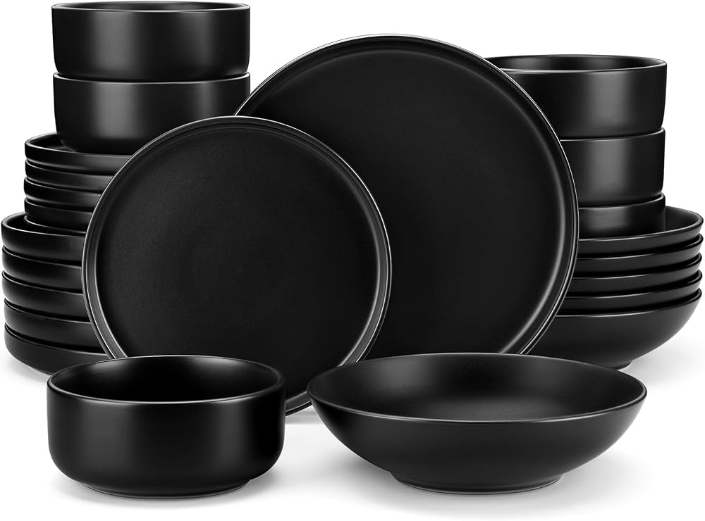 vancasso Playa Black 24pc Dinner Set for 6 Matte Glaze Stoneware
