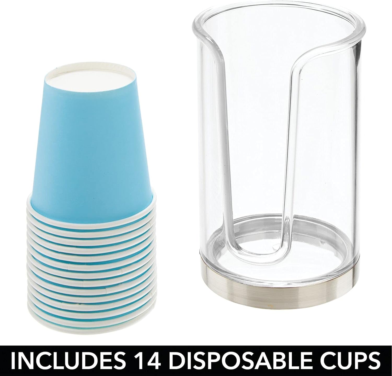 mDesign Modern Plastic Compact Small Disposable Paper Cup Dispenser - Storage Holder for Rinsing Cups on Bathroom Vanity Countertops - Clear/Brushed: Home & Kitchen