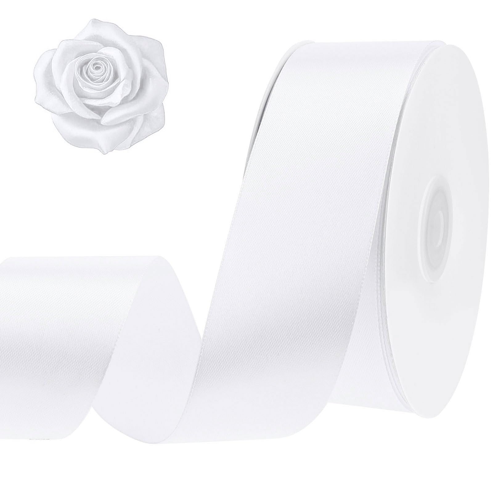 Photo 1 of 120 Yards White Ribbon 1-1/2 inch Gift Satin Ribbon for Flower Floral Bouquet Chair Cheer Bows Wreath Making Gift Wrapping Bedroom Decor Wedding Bride Sash