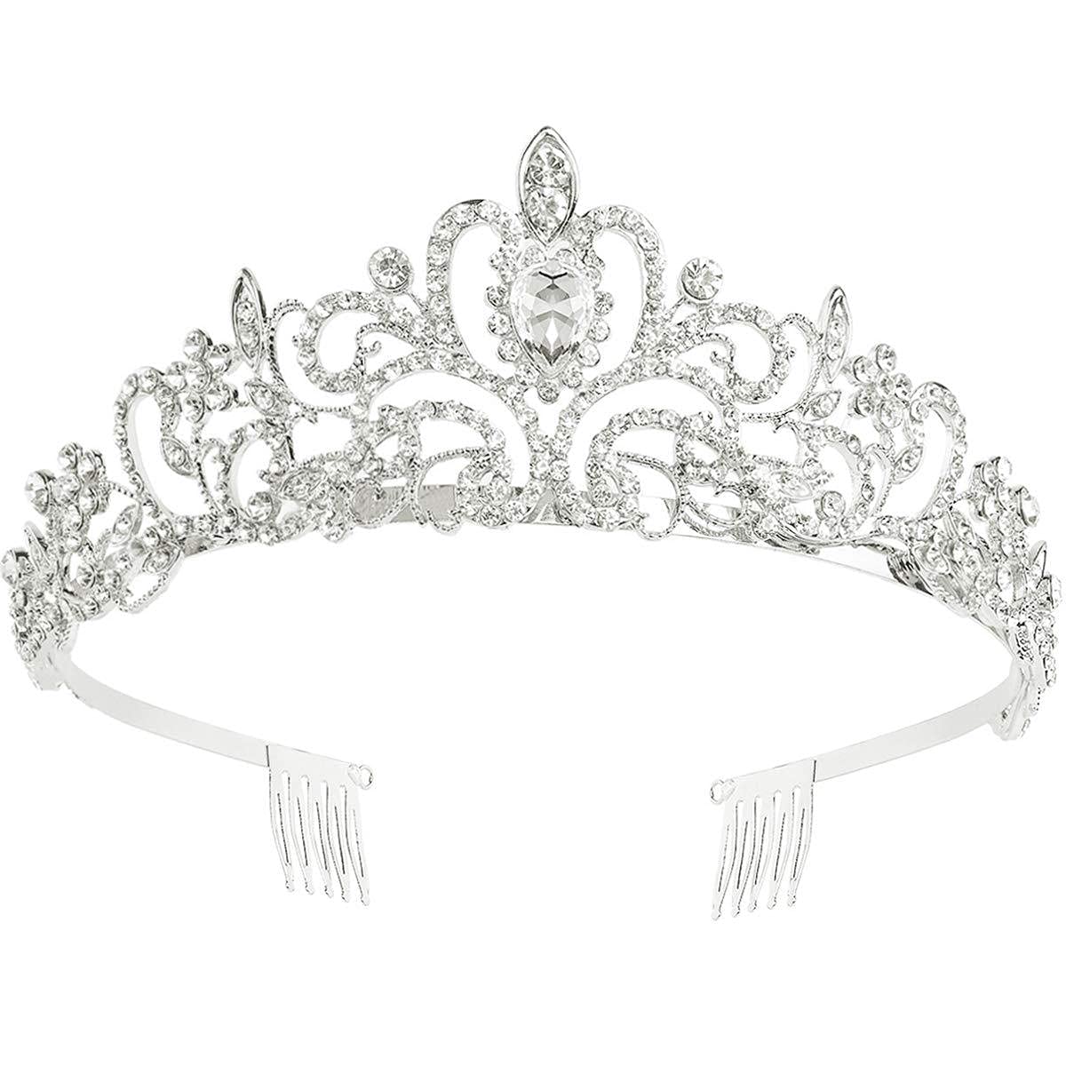 HPMAISON Crystal Wedding Crown Women Girls Pageant Tiara Carnival Headdress Fancy Dress Headband Princess Queen Prom Bridal Hair Accessories with Comb for Birthday Party Halloween Christmas Costume