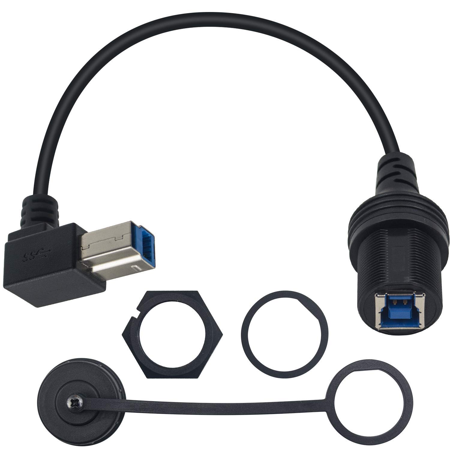 Duttek USB B Flush Mount Cable, Flush Dash Panel Mount Cable USB B 3.0 Male to USB B 3.0 Female Extension Cord Panel Mount USB Cable B to B 30cm/12 inch