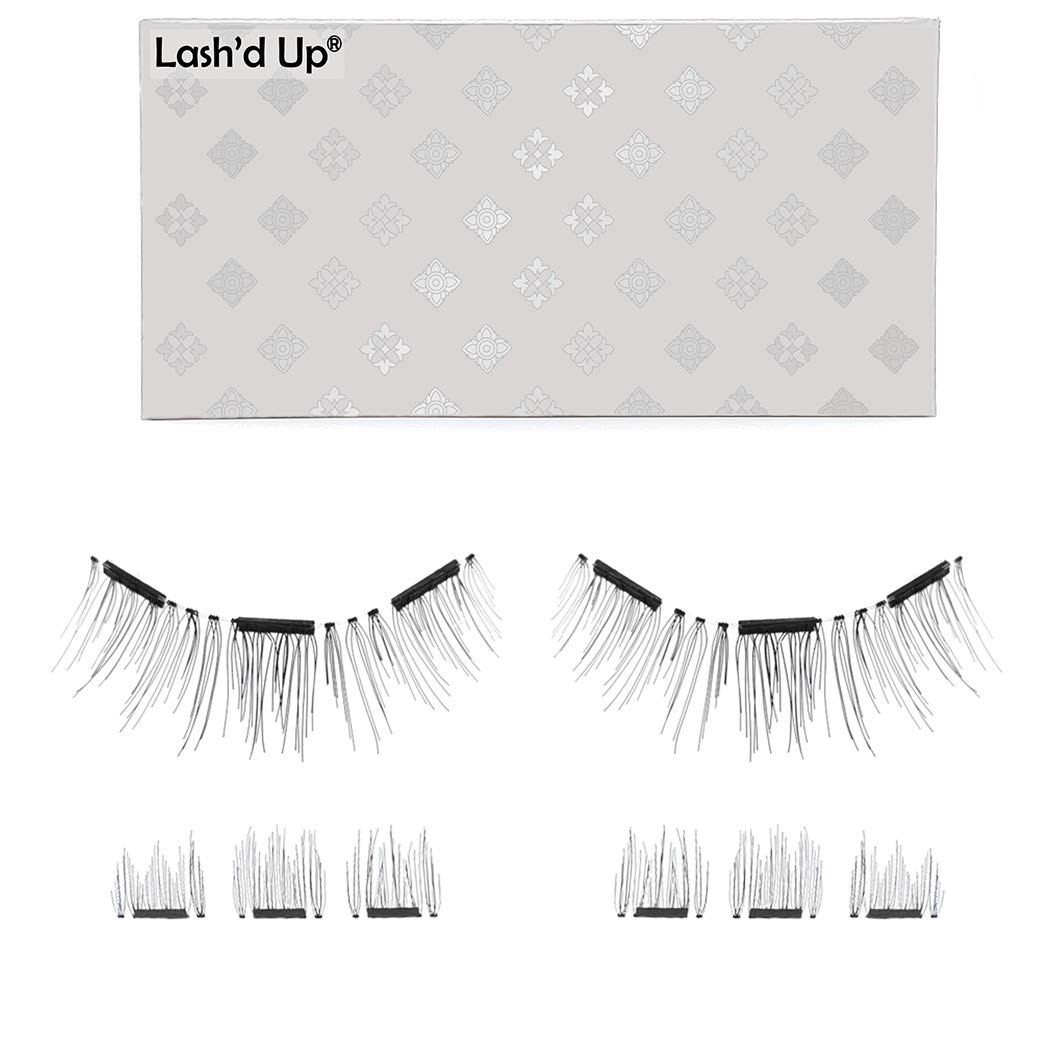 Lash’d Up® Magnetic Eyelashes Natural Look (No Eyeliner Needed) 3 Magnets (Can also be worn as Dual Magnets) Double Strips Clip On Easy Reusable (Very Natural)