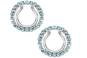 PIERCED OWL CZ Crystal Paved Circle No Pierce Fake Clip On Nipple Ring, Sold as a Pair (Aqua)