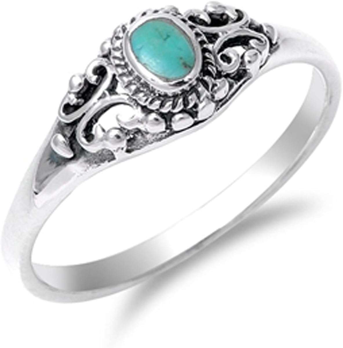 Sterling Silver Women's Simulated Turquoise Filigree Ring