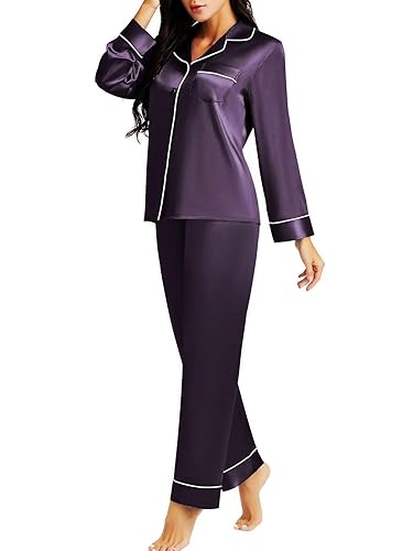 Lonxu Womens Satin Pajamas Set Dark Purple S in Kenya Whizz Sets