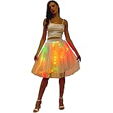 Led Skirt for Women White Tulle Light Up Skirts Knee Length Tutu for Running,Dance, EDM, Burning Man, Christmas Halloween Cosplay Party
