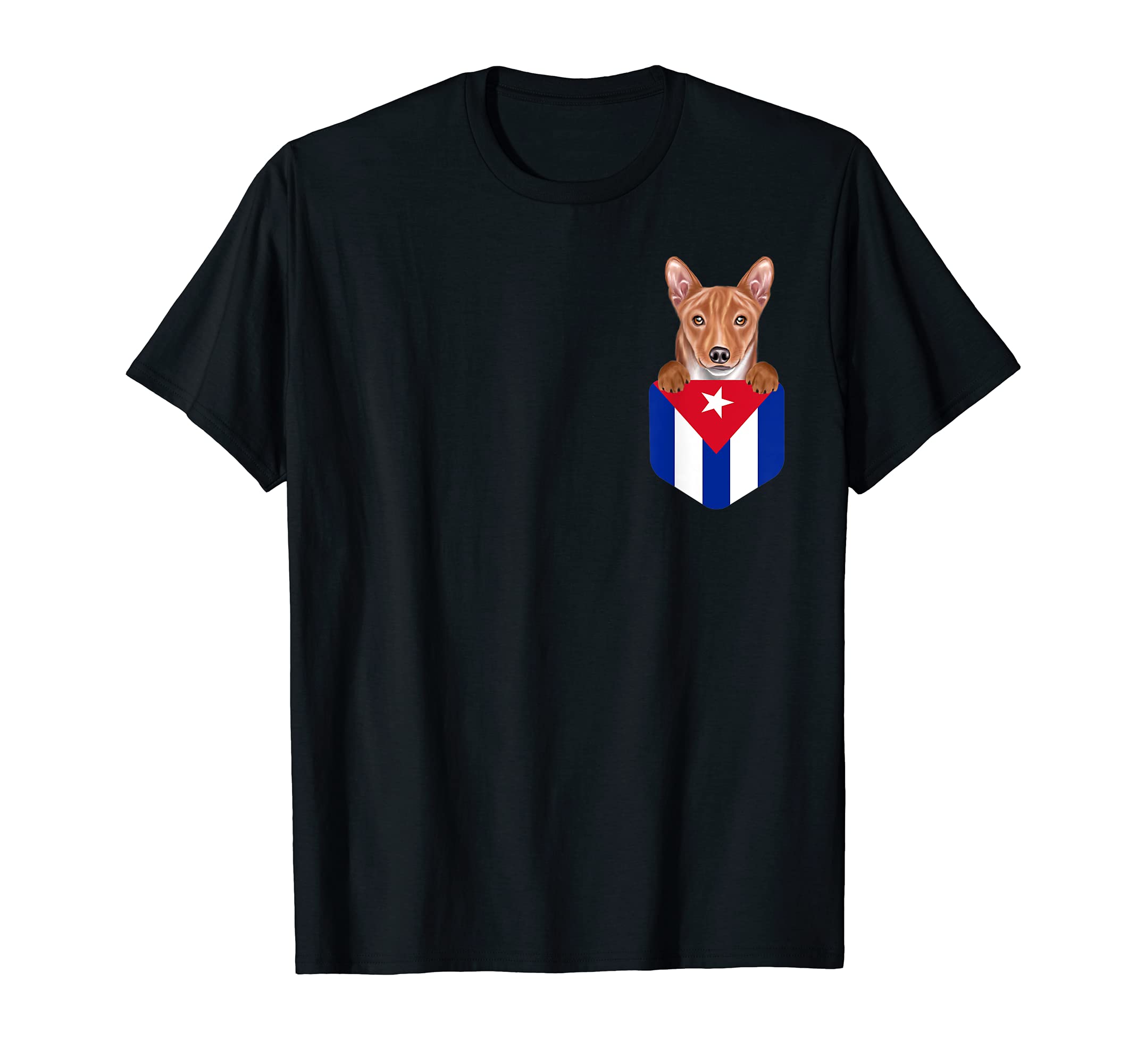 Cuba Flag Basenji Dog In Pocket T-Shirt