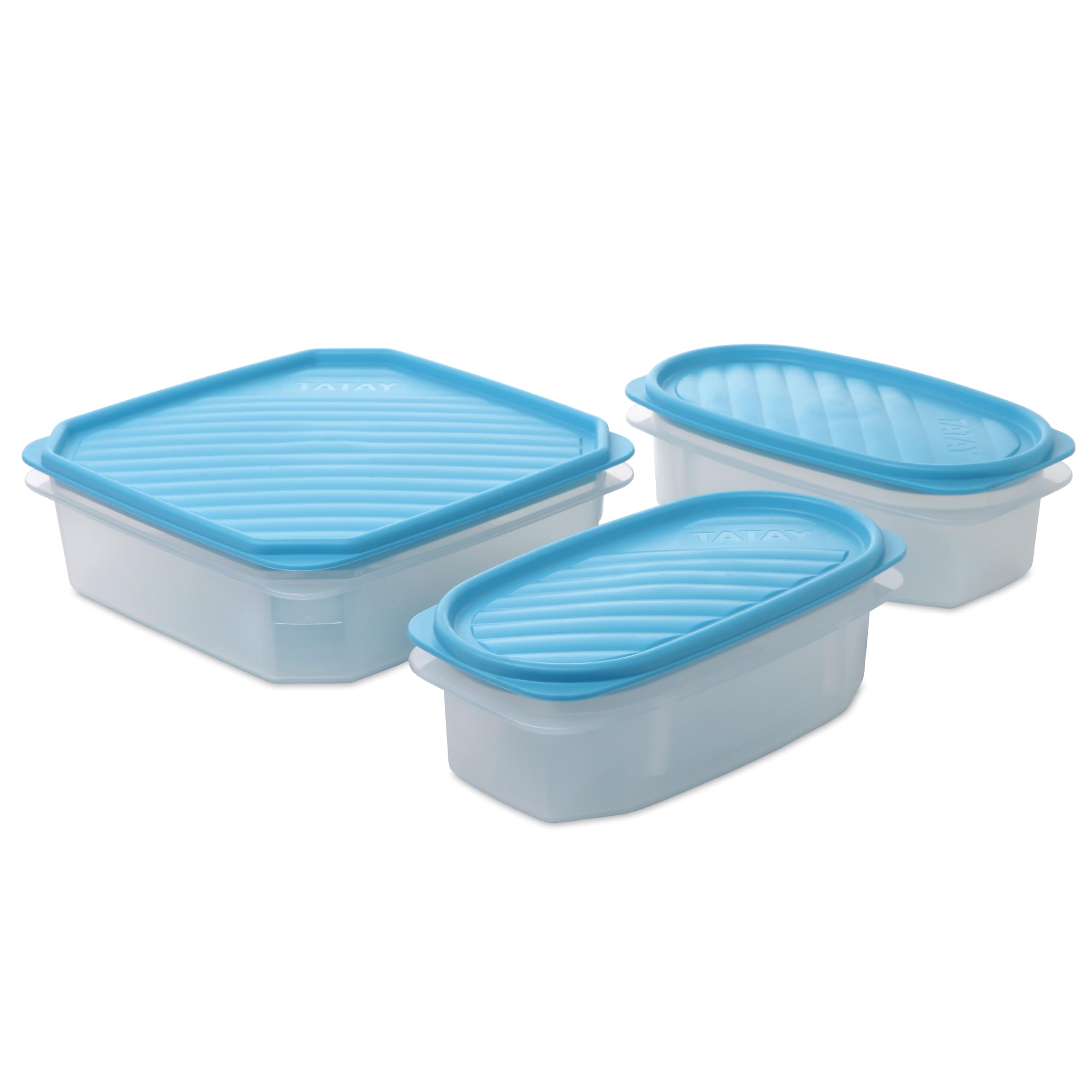 TATAY Plastic Food Containers with Lids Top Flex | Set of 3: 1x1.3L + 2x0.5L | Pressure Lid | Food Containers | Microwave, Dishwasher, Fridge & Freezer Safe | BPA-Free Plastic, Blue