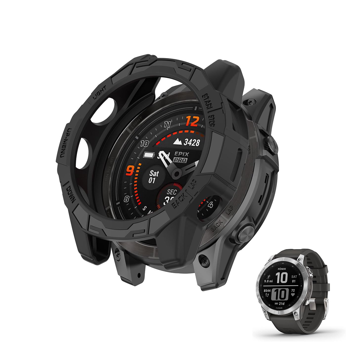 HOMTERN Compatible with Garmin Fenix 7,Fenix 7 Pro,EPIX Pro 47mm, Soft TPU Lightweight Shell Drop-proof Scratch-Proof Flexible Armor Heavy Protective Case,Black