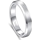 Greenpod 4mm 6mm Tungsten Carbide Ring for Men Women Beveled Edge Brushed Silver/Black/24K Gold Plated Wedding Band Comfort Fit Size 4-13