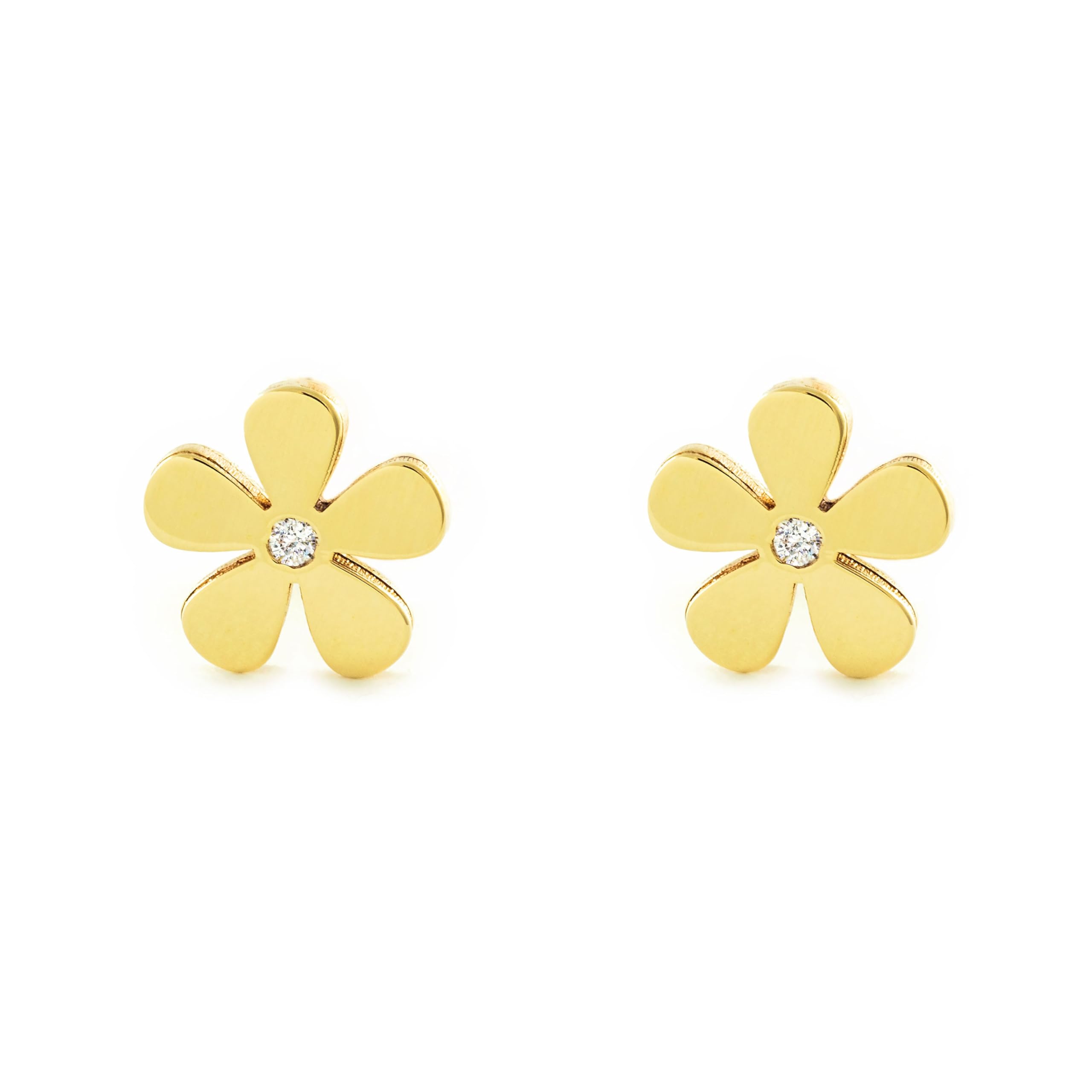 Mondepetit - 9ct Yellow Gold Flower Cubic Zirconia Children's Girls Earrings shine