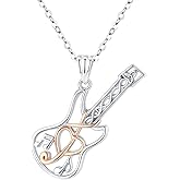 CHENGHONG Guitar Necklace Treble Clef Music Note Necklace 925 Sterling Silver Guitar Gift for Guitar Lovers Musical Jewelry Gifts for Men Women Guitar Teacher