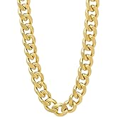The Bling Factory 9.2mm 14k Yellow Gold Plated Beveled Curb Chain Necklace
