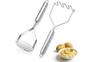 Potato Masher Stainless Steel 2-Piece Set - Heavy Duty Potato Ricer for Smooth Mashed Potatoes, Avocado, Vegetables and Soft 
