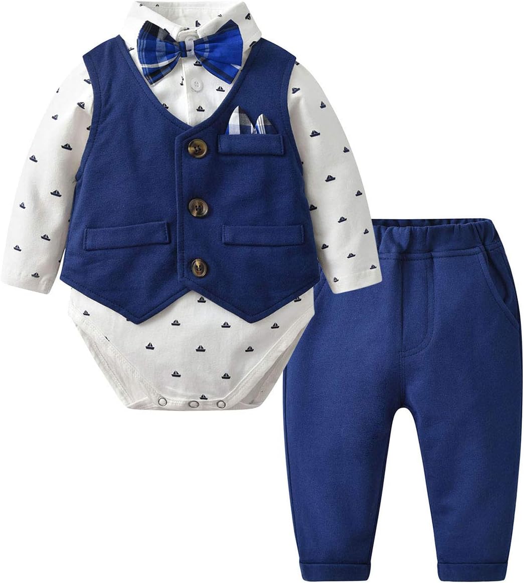 kydelyBaby Boy Waistcoat Gentleman Suit Long Sleeve 3 Pieces Wedding Outfits