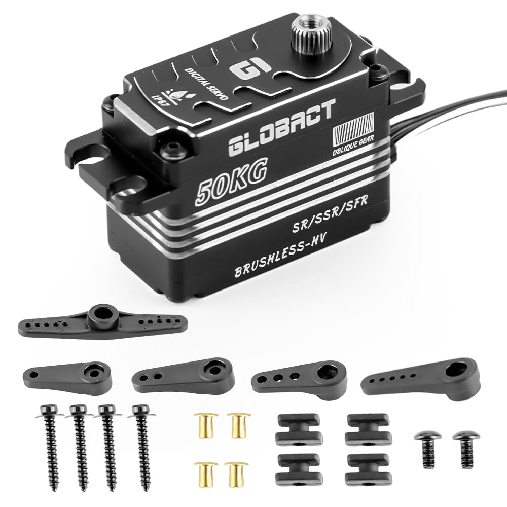 Photo 1 of GLOBACT 50KG Brushless Servo Programmable Low-Profile RC Steering Servo Waterproof Helical High Torque Digital Servo for 1/8/ 1/10 RC Crawler Racing Car Boat Airplane Upgrades Parts