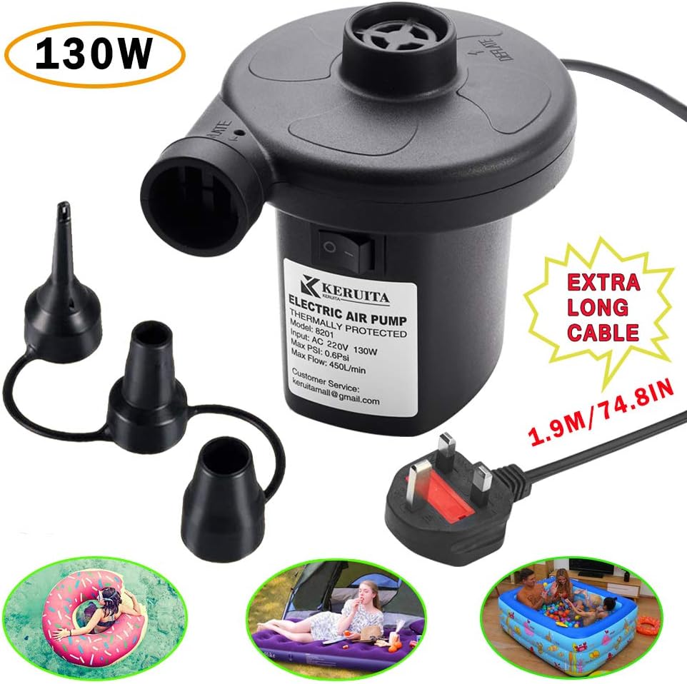 KERUITA Electric Pump Air Pump for Inflatables Airbed Pump Pool Toy Float Pump AC 220V