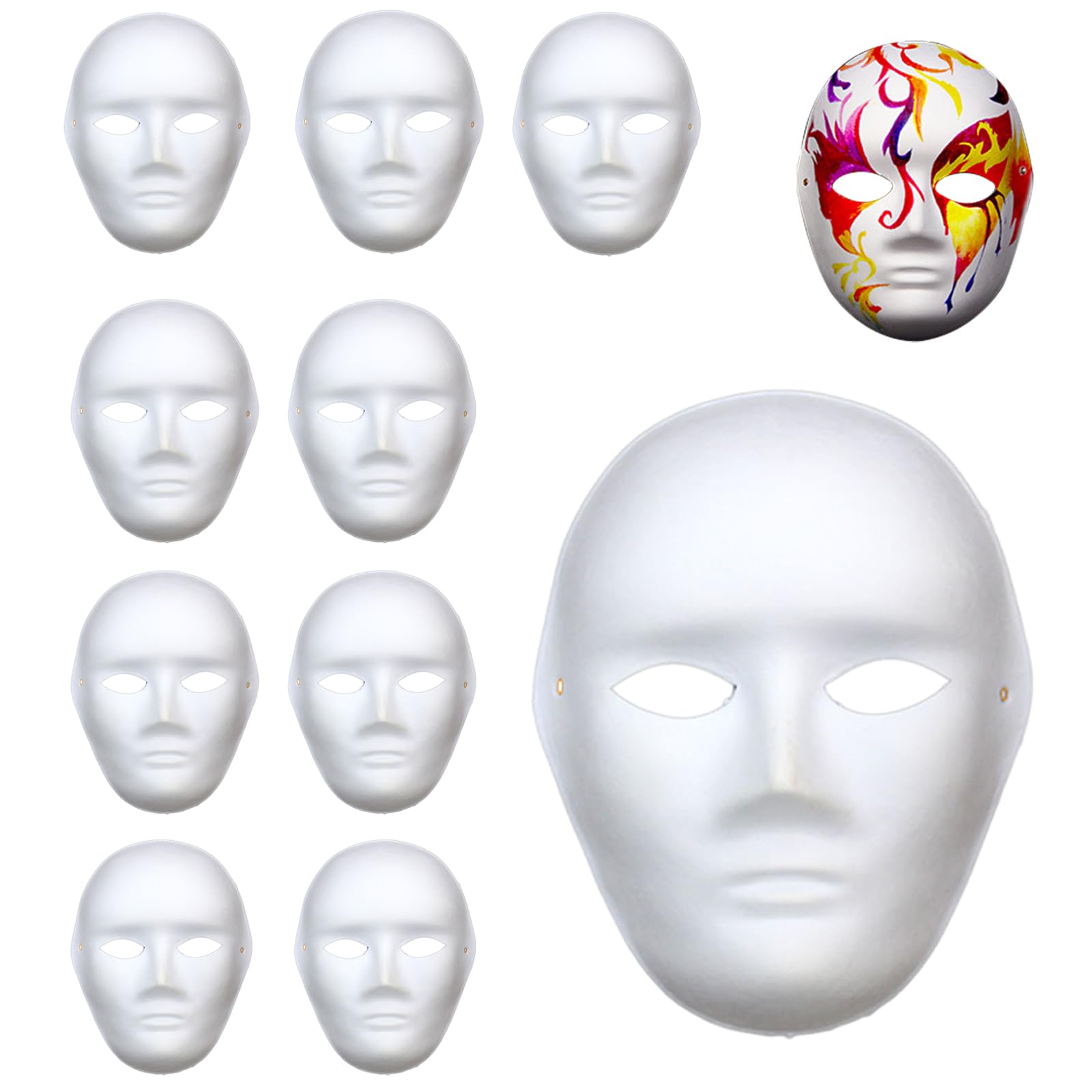 Omevett 10 Pcs White Paper Masks DIY Unpainted Full Face Masquerade Mask Pulp Blank Hand Painted Mask for Carnival Cosplay Halloween Dance Party
