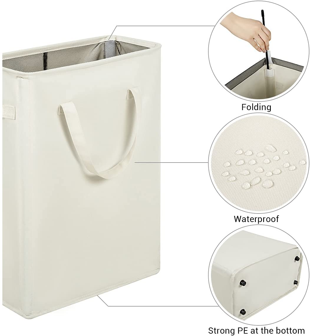 Small Laundry Hamper 45L – Slim Collapsible Hamper With Handles for Small Spaces (22 inches,Beige) – ZERO JET LAG