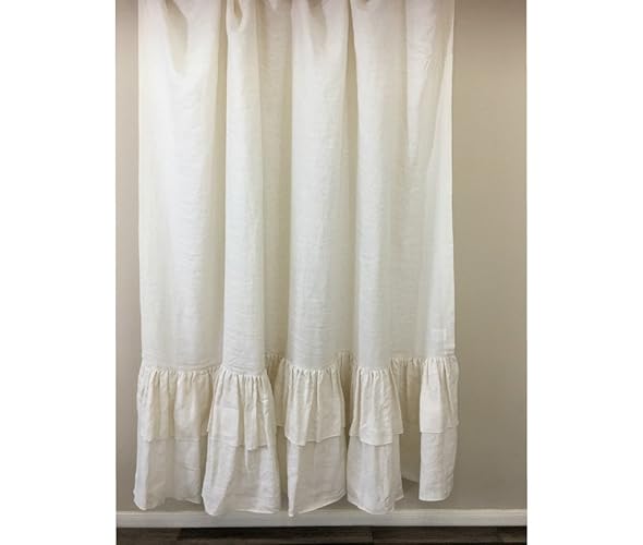 Amazon Com Cream Linen Shower Curtain With Double Layer Ruffles