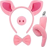 KEUKORZ 4 Pcs Animal Costume Set Ears Headband and Tail Set Nose Bowtie;Halloween Costume for Cosplay Theme Party