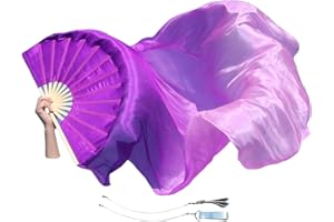 Winged Sirenny 59" (150 cm) Pairs Spinning Worship Praise Fan Pois, Adjustable Colorful Belly Dance Silk Fan Veil