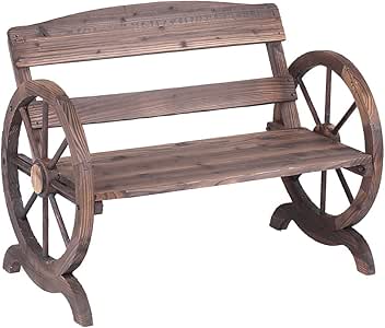 iKayaa Banco de Madera con Respaldo para Jardín Estilo Rústico de Rueda