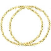 SM Stainless Steel Gold Silver Rose gold Beaded Ball Bracelets Set for Women Stretchable Elastic Bracelet (3mm Solid 2pcs - Gold)