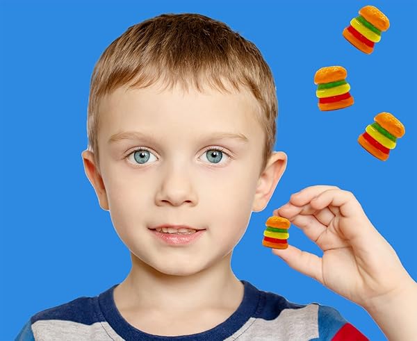FRUIDLES HOT DOGS AND BURGERS GUMMIES CANDY, SOFT CHEWY GUMMY CANDY (BURGERS, 16-PACK)
