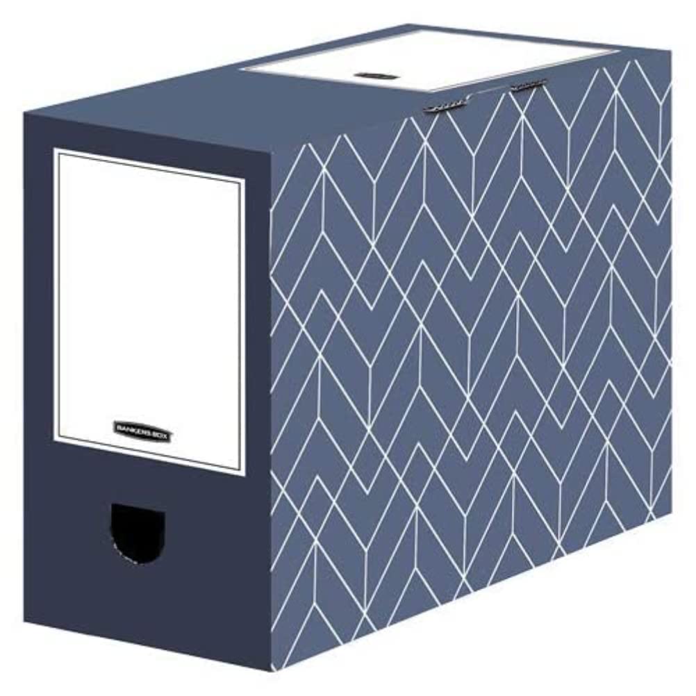 BANKERS BOX 5 Décor 150mm Transfer Box Files - Cardboard Transfer Boxes for Folders Paperwork - W9.5 x H24.4 x D33.3cm - Pack of 5 - Urban Slate Blue