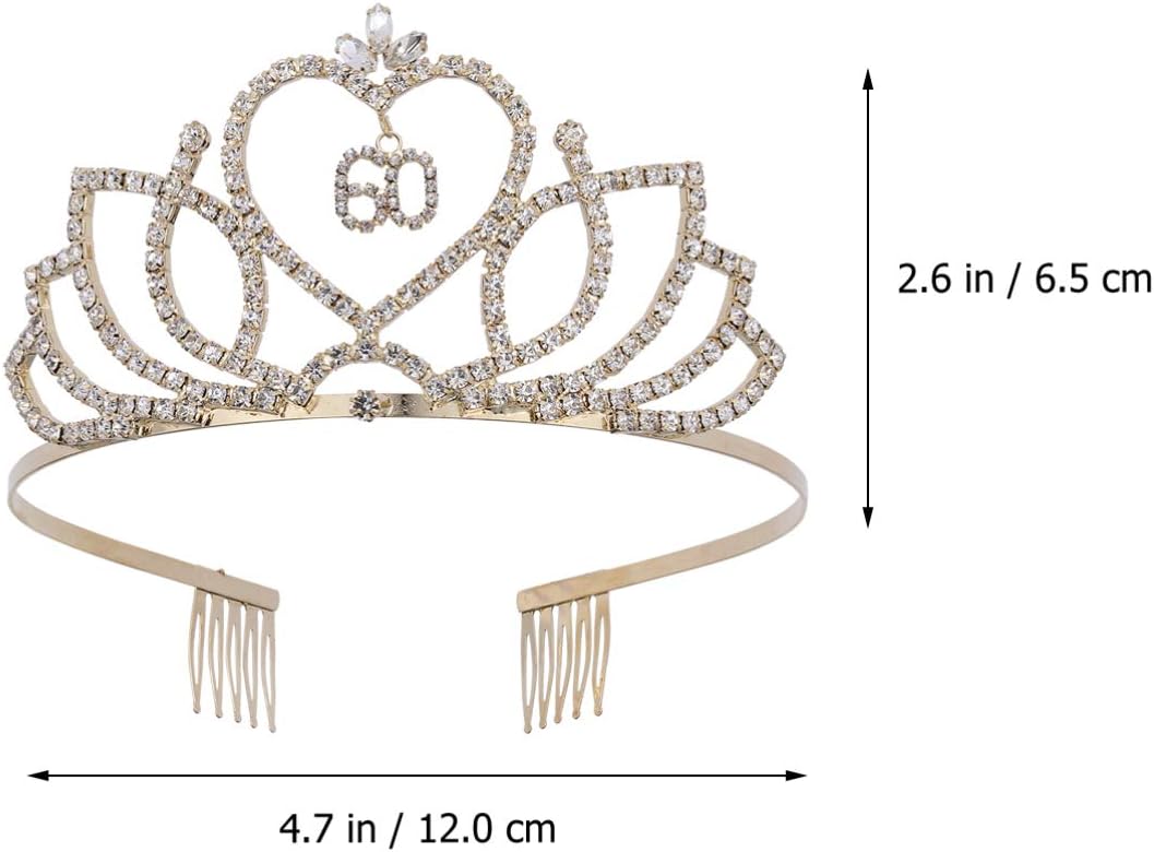 Crystal Rhinestone 60th Birthday Tiara Crown with Hair Comb 60th Birthday Tiara Wedding Anniversary Jewelry (Golden) - Image 5