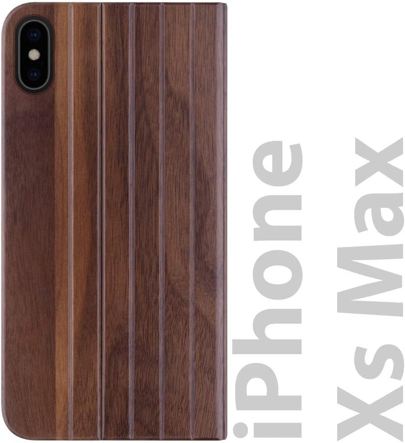 iATO iPhone Xs Max Book Type Case - Real Walnut Wood Grain Premium Protective Front & Back Cover - Unique Folio Flip Bumper Accessory for 6.5" iPhone Xs Max (2018) - Supports Wireless Charging