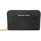 Michael Kors Women's Jet Set Small Zip Around Card Case, Gold-Tone Hardware/Black, One Size
