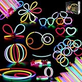 Glow Sticks, 268Pcs BUDI Glow Party Favors for Kids/Adults: 100 Glowsticks 7 Colors& Multi-Connectors for Glow Necklace, Flower Balls, Luminous/Apple/Heart Glasses and Triple/Butterfly Bracelets