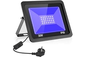 CREATESTAR 30W LED UV Black Light, 365nm UV Blacklight for Glow Party, Waterproof IP66 UV Flood Light with Plug and Switch, u