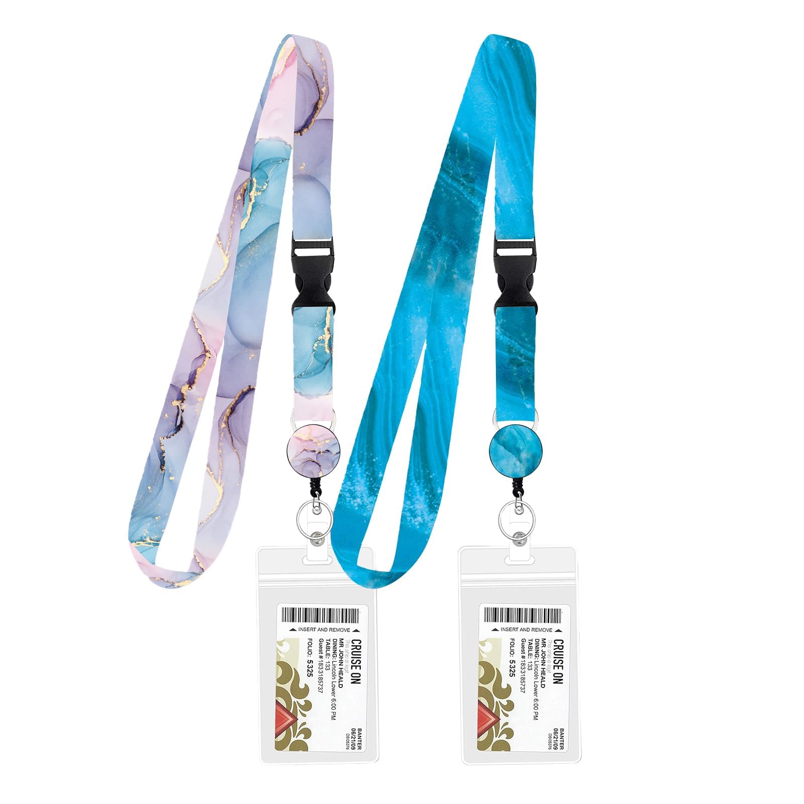 Photo 1 of 2-Pack Marble Print Waterproof Retractable Lanyard for Cruise Ship Cards - id Badge Holder, Cruise Must Haves