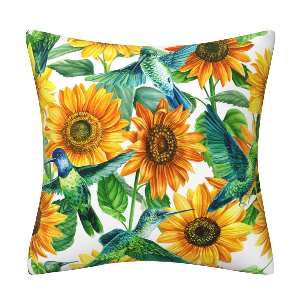DILOXNSU Cushion Covers 18 x 18 inch Sunflowers and Hummingbirds Double-Sided Decorative Velvet Pillows Covers for Sofa Bed Home Livingroom Outdoor Garden Decor Cushions Covers 45 x 45 cm