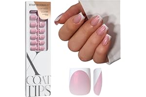 BTArtboxnails XCOATTIPS French Tip Press On Nails - Pink Glitter Base Extra Short Square Press On Nails, 96 Pcs Salon Quality Soak Off Soft Gel Nail Tips Extension in 16 Sizes