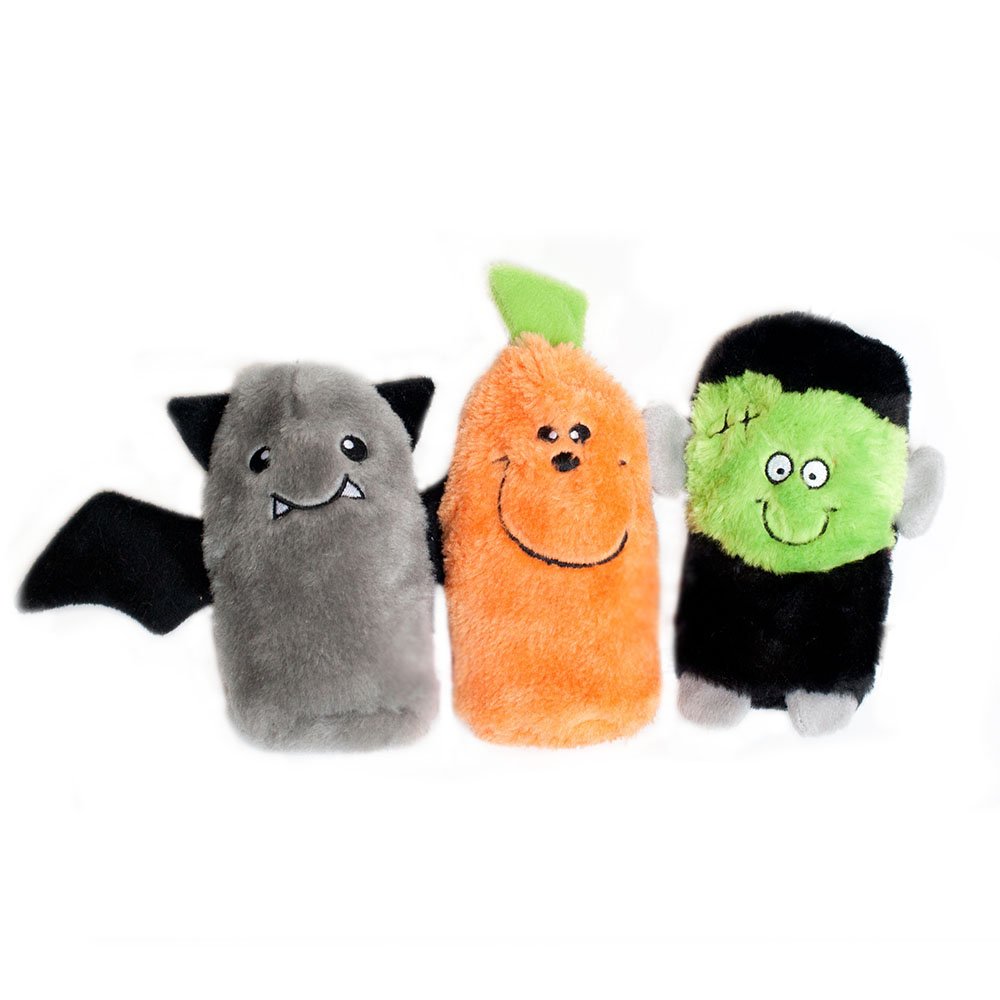 ZippyPaws - Halloween Squeakie Buddies No Stuffing Plush Dog Toy - 3-Pack Frankenstein, Pumpkin, Bat