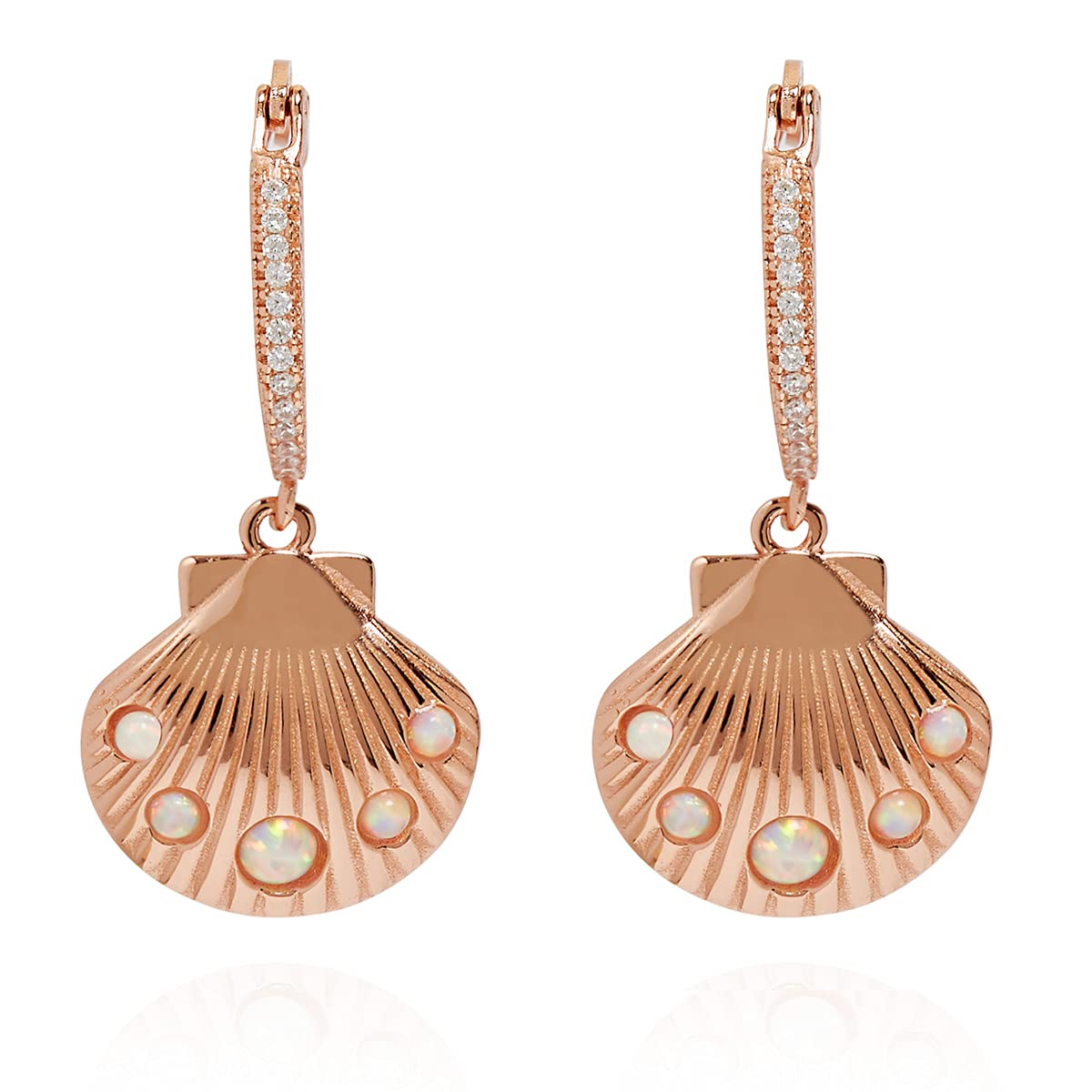 Annie Oak Womens 925 Silver 18k Rose Gold Encrusted Shell Charm Hoop Earrings