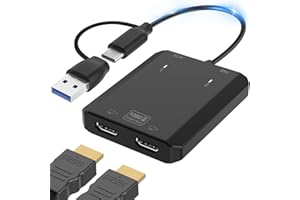 Herfair USB to HDMI Adapter [1080P Full HD] HDMI Splitter for Dual Monitors USB 3.0 to Extended Display Converter 1 in 2 Out 