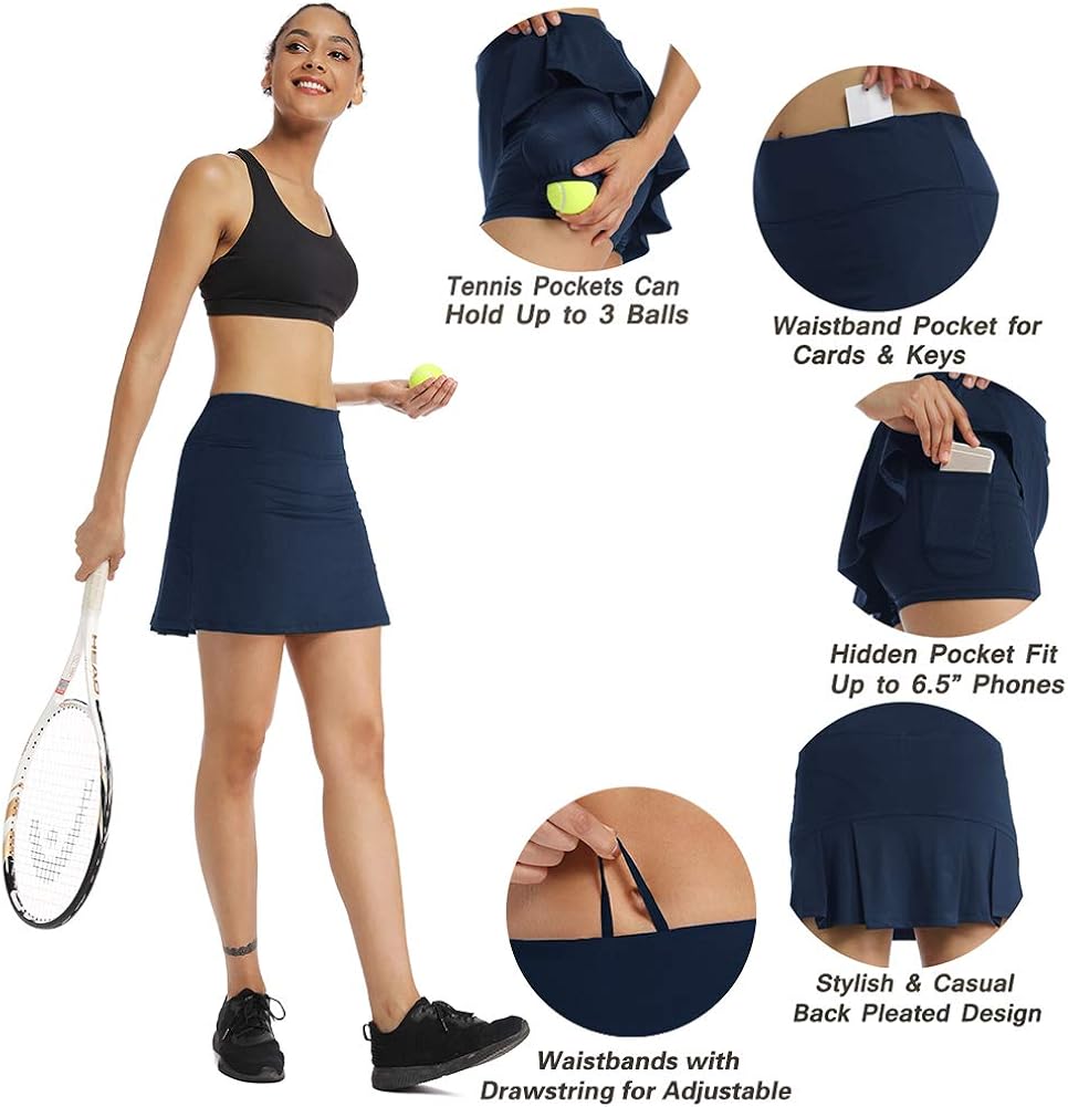 Ibeauti Womens Back Pleated Athletic Tennis Skorts Golf Skirts with 3 Pockets Mesh Shorts for Running Active Workout: Clothing
