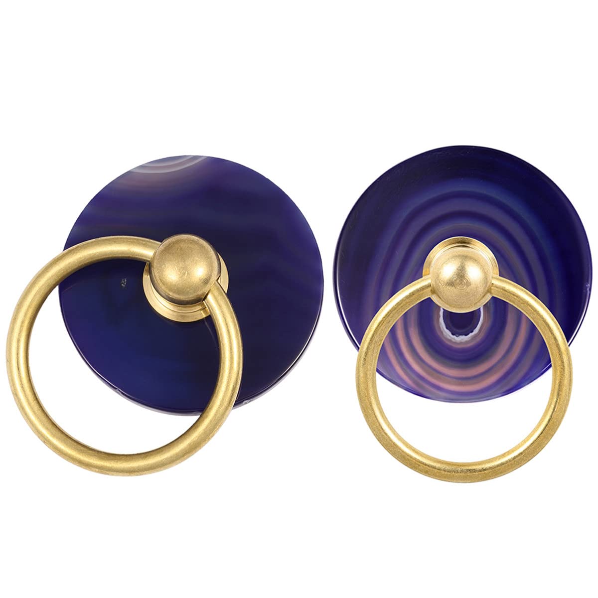 Nupuyai 2pcs Round Stone Purple Agate Slice Cabinet Knobs Set, Vintage Drawer Ring Pull Handle Knob for Dresser Wardrobe Decorative