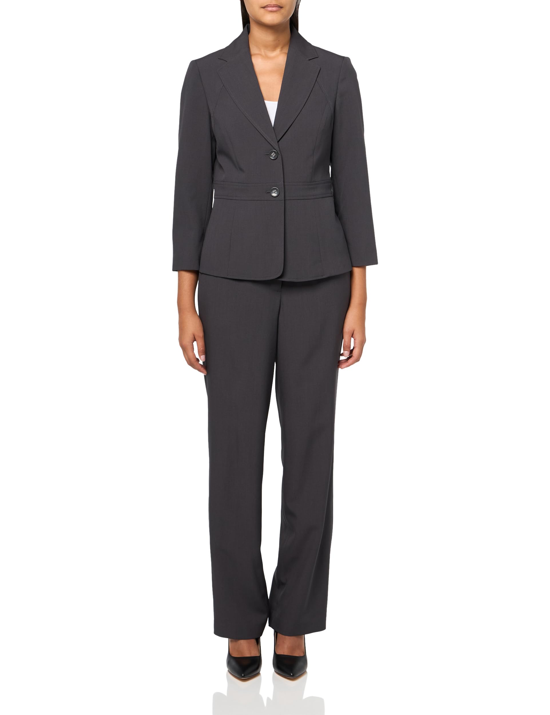 Le Suit Women’s Petite Jacket/Pant Suit, Charcoal