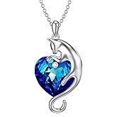 AOBOCO Cat Necklace for Women 925 Sterling Silver 1/2/3 Cats Pendant Necklace Embellished with Crystals from Austria Birthday Jewelry Gifts for Cat Lovers Women