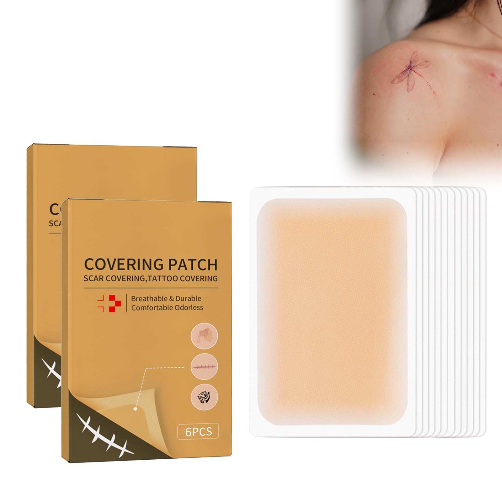 Cynamus Pack of 2 Skin-coloured Tattoo Cover Stickers, Scar & Defect Concealer, Breathable & Waterproof Skin Tape for Tattoos