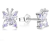 AGRULE Small Butterfly/Dragonfly Stud Earrings 925 Sterling Silver/14K Gold Plated Created Gemstone Birthstone Studs Hypoallergenic Ear Jewelry Gift for Her