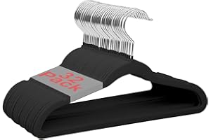Wellong Baby Velvet Hangers, 14 Inches Kids Clothes Hangers, Non-Slip Childrens Hangers for Shirts, Pants, Skirts, Dresses, Jackets, Coat 32 Pack Black