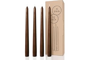 CANDWAX 12 inch Taper Candles Set of 4 - Dripless and Smokeless Unscented - Slow Burning Candle Sticks - Brown Candles