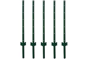 MTB Metal Fence Post Fence U Post Green 4 Feet, Pack of 5, for Garden Wire Fence U-Channel Steel Garden Post Sign Post